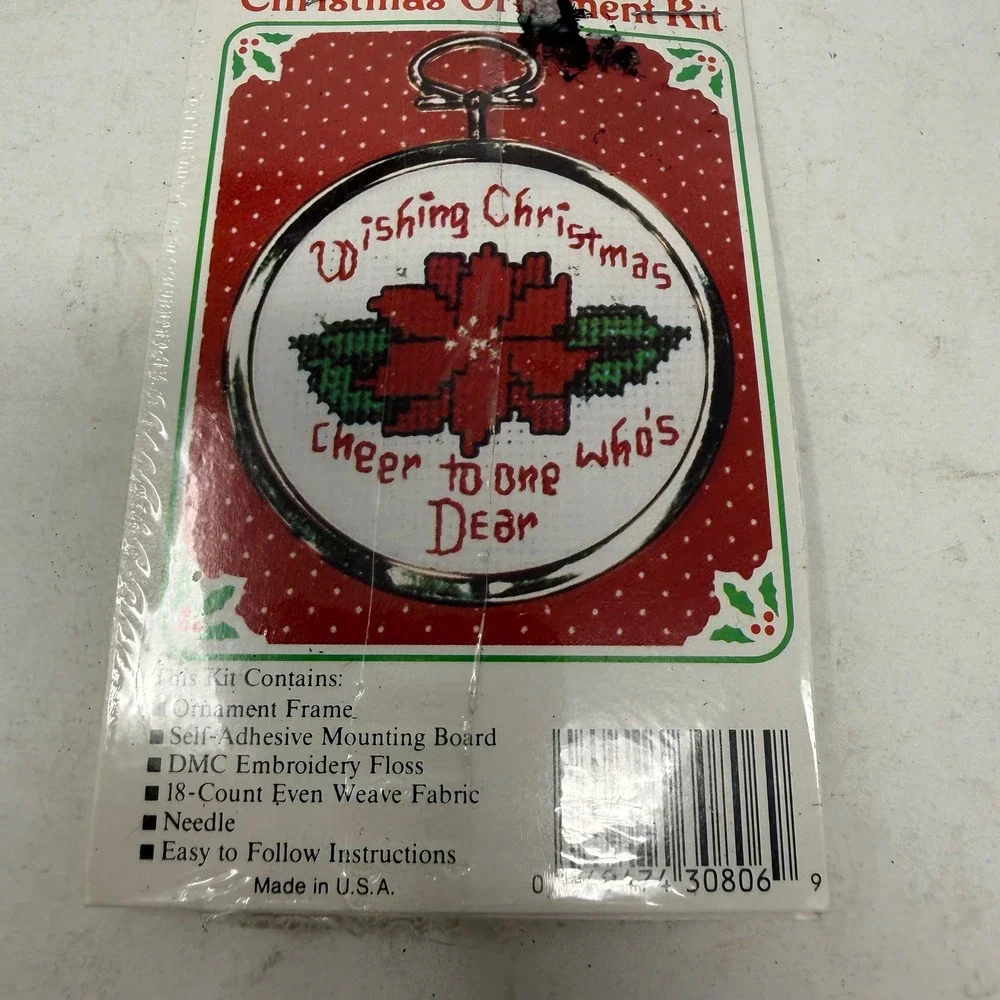 New Berlin Co Counted Cross Stitch Christmas Ornament Kit Poinsettia Vintage DIY